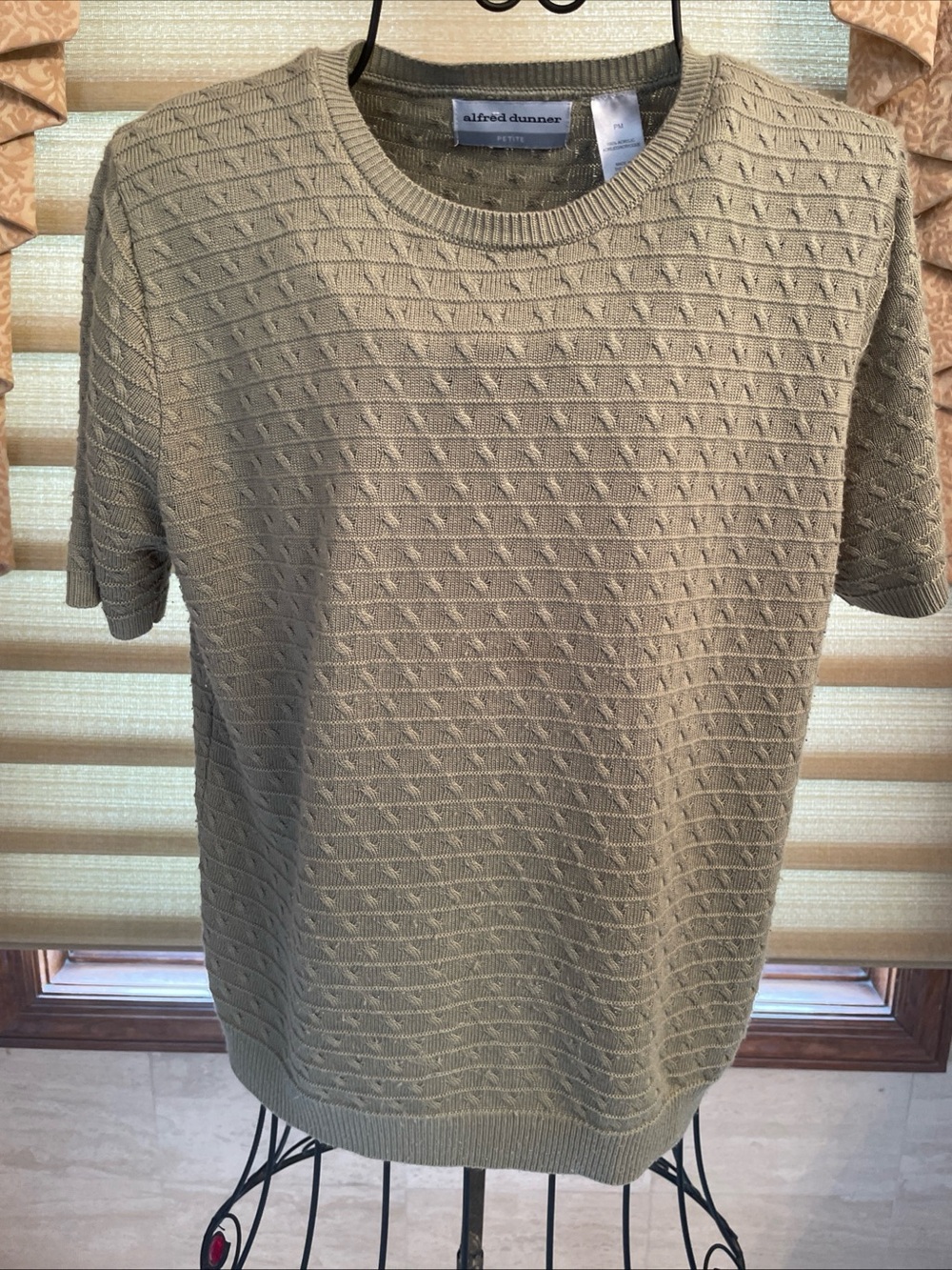 Vintage Alfred Dunner Sage Green Short Sleeve Sweater Size Petite Medium
